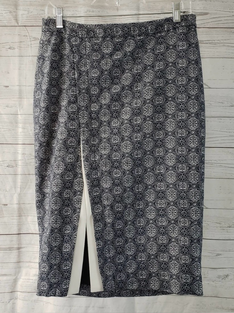 The Limited Black and White Printed Pencil Skirt with Front Slit